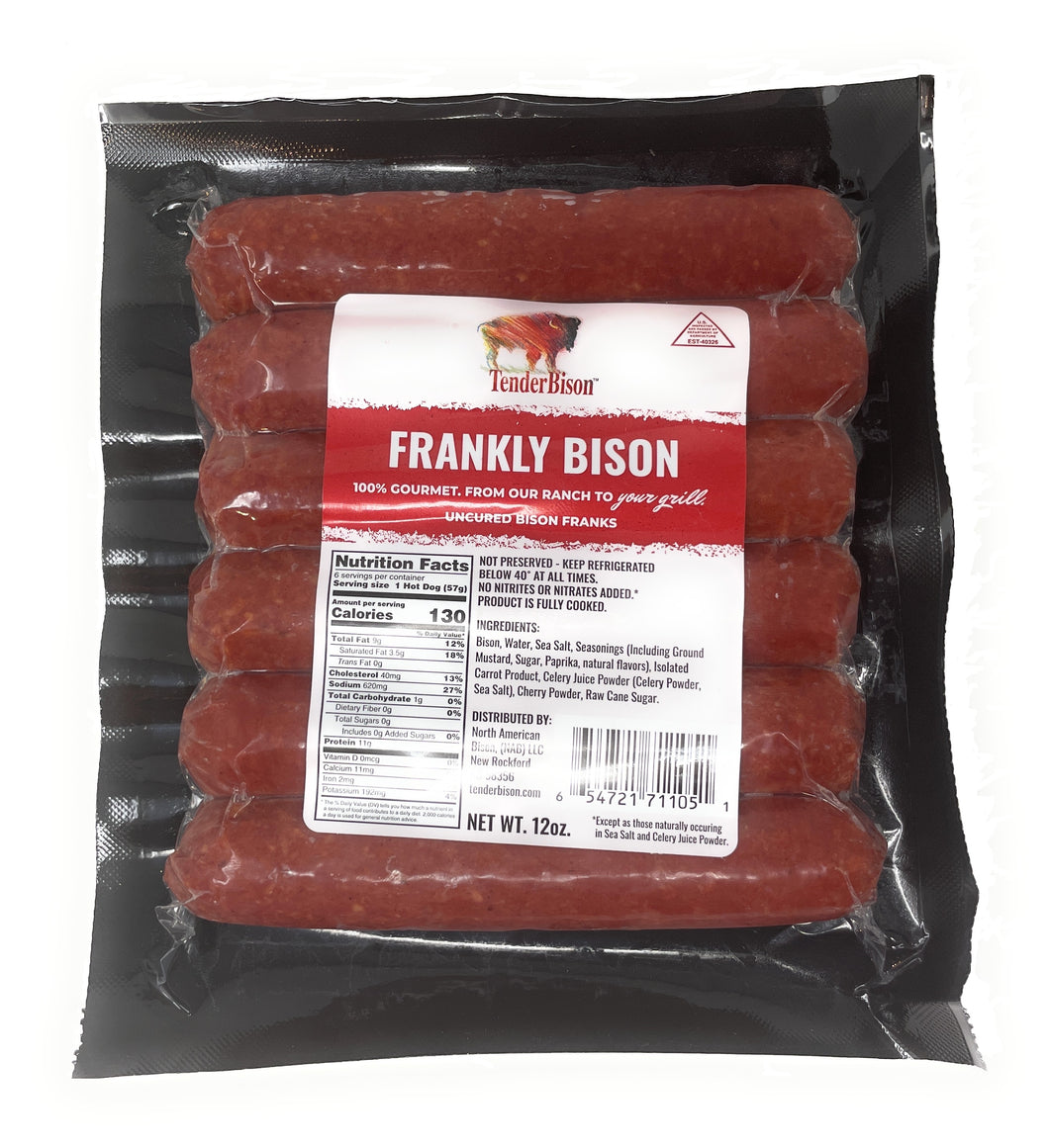 Bison 100% Hot Dogs - 18 - 2 oz. (3 Gourmet packages)