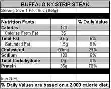 Load image into Gallery viewer, Bison New York Strip Steak, 10 oz. (16 count) Total 160 oz.
